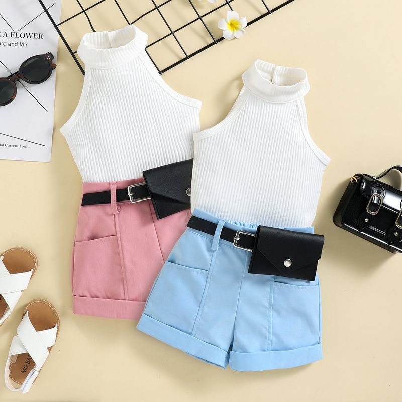 Fashion Solid Color Cotton Spandex Girls Clothing Sets