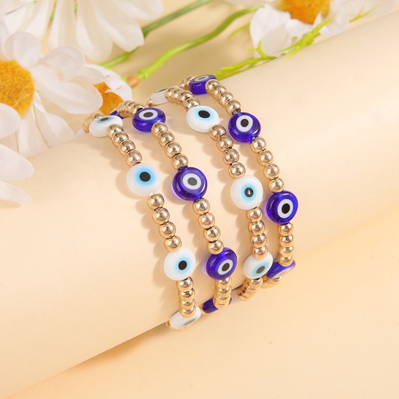 Fashion Devil's Eye Beaded Ceramics Irregular Plating Women's Bracelets 4 Pieces