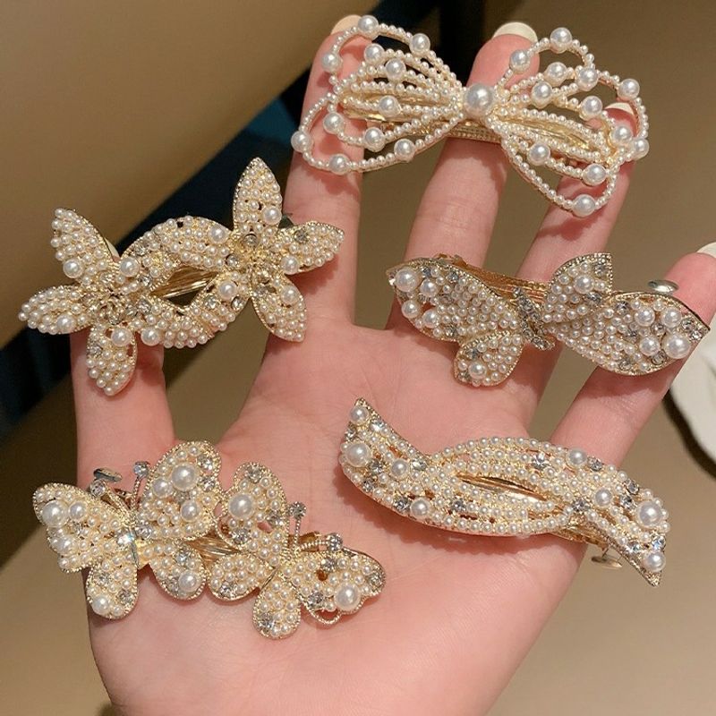Fashion Flower Alloy Inlay Artificial Pearls Rhinestones Hair Clip 1 Piece