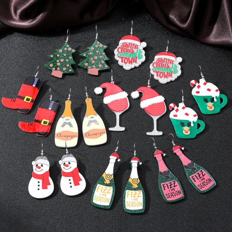 1 Pair Fashion Christmas Tree Santa Claus Snowman Arylic Christmas Women's Drop Earrings