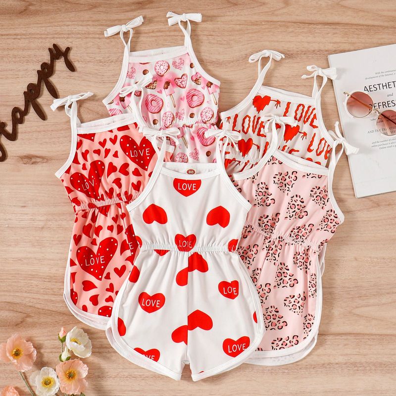 Valentine's Day Fashion Letter Heart Shape Leopard Cotton Baby Rompers