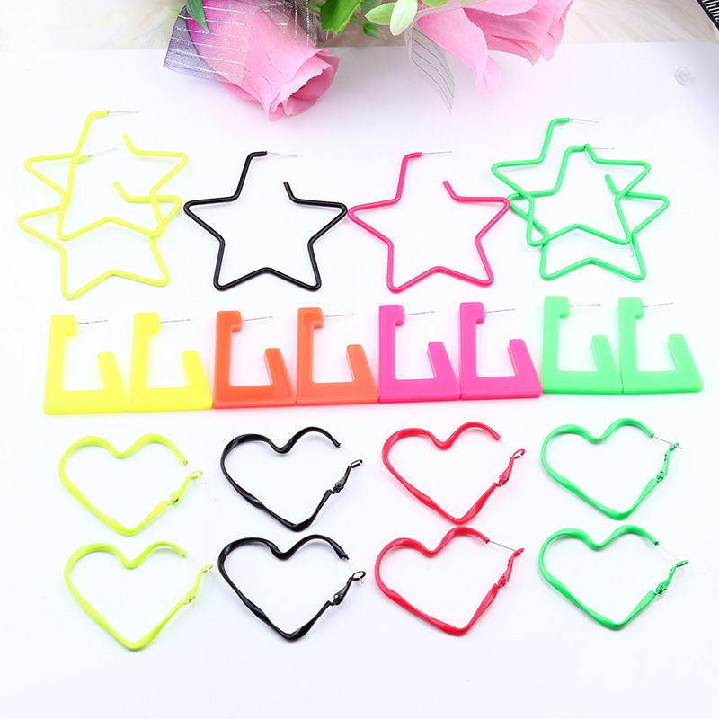 Simple Style Star Heart Shape Arylic Stoving Varnish Women's Earrings 1 Pair