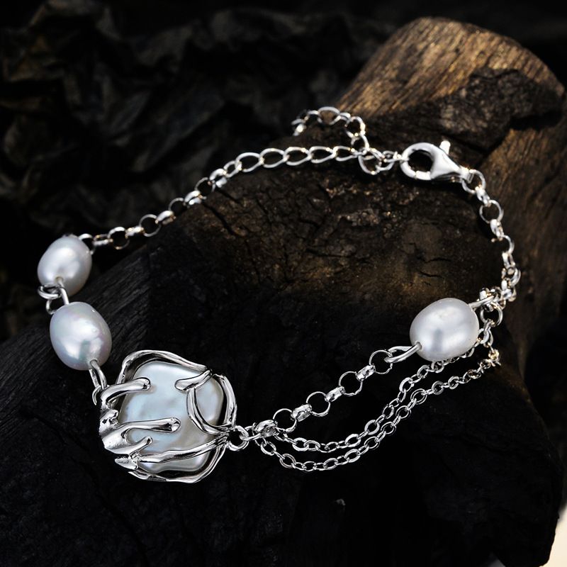 Baroque Style Square Silver Pearl Bracelets 1 Piece