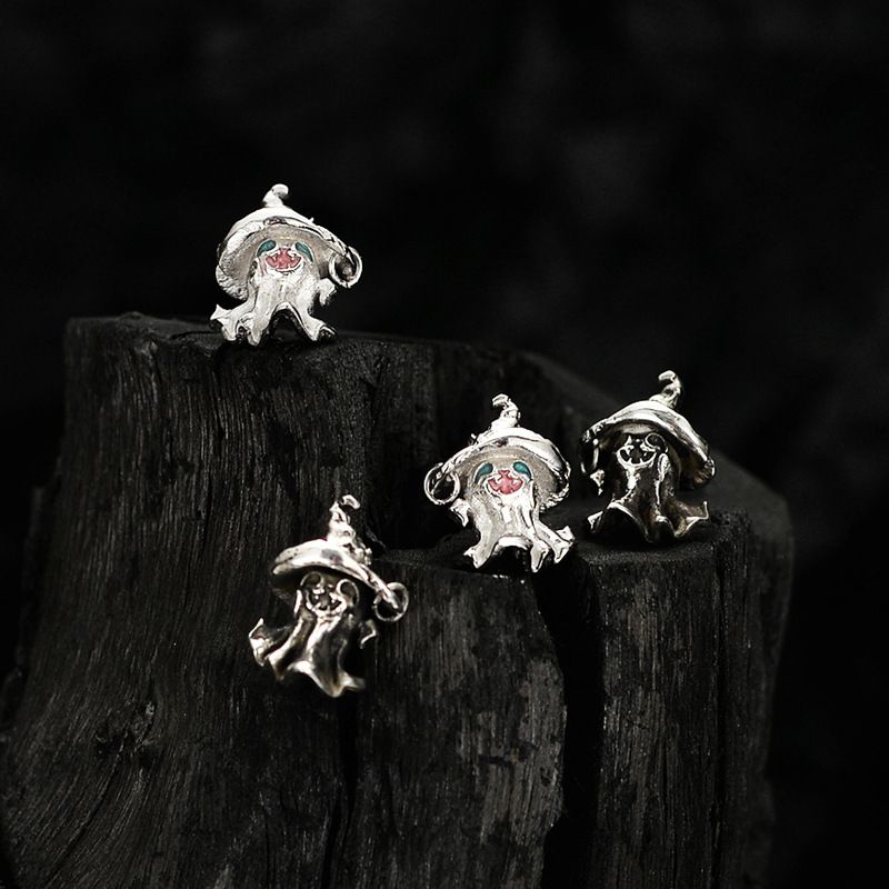 Funny Ghost Silver Ear Studs 1 Pair