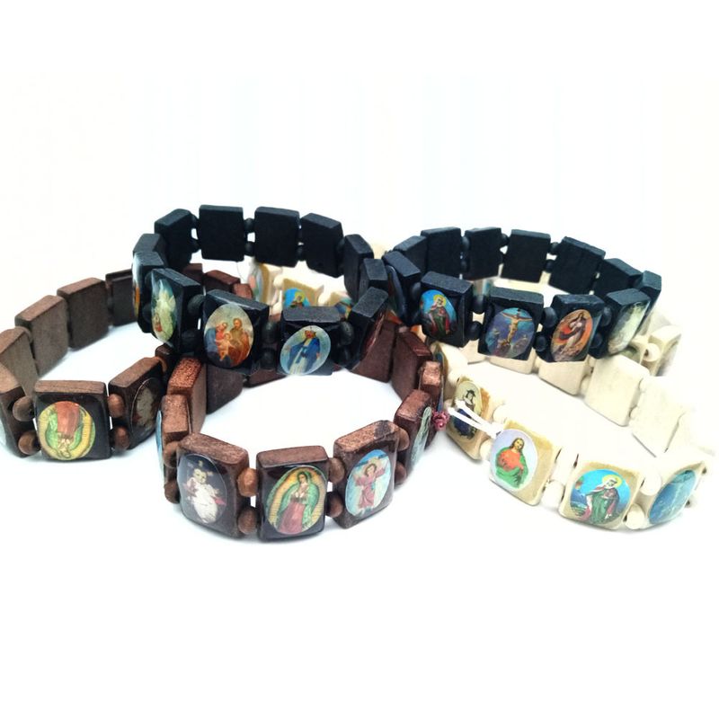 Retro Square Wood Printing Unisex Bracelets 1 Piece