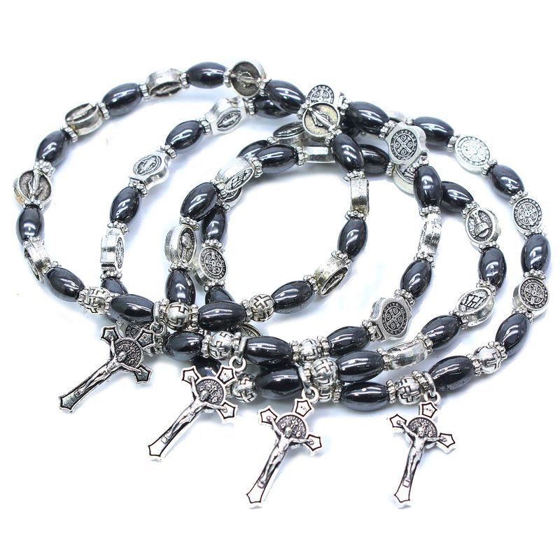 Retro Cross Obsidian Plating Unisex Bracelets 1 Piece