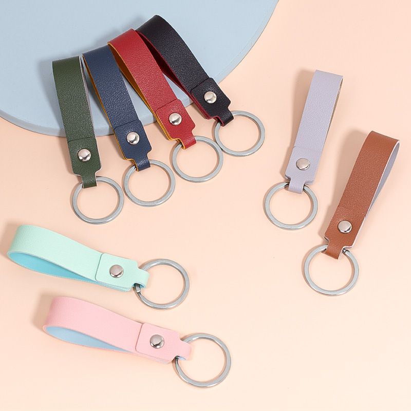 Simple Style Round Solid Color Pu Leather Alloy Unisex Bag Pendant Keychain 1 Piece