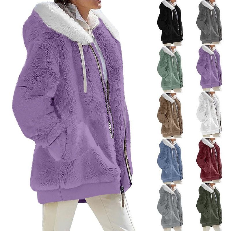Women's Fashion Solid Color Patchwork Zipper Coat