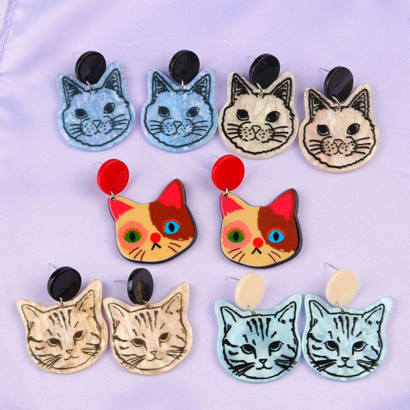 Fashion Cat Arylic Printing Women's Ear Studs 1 Pair