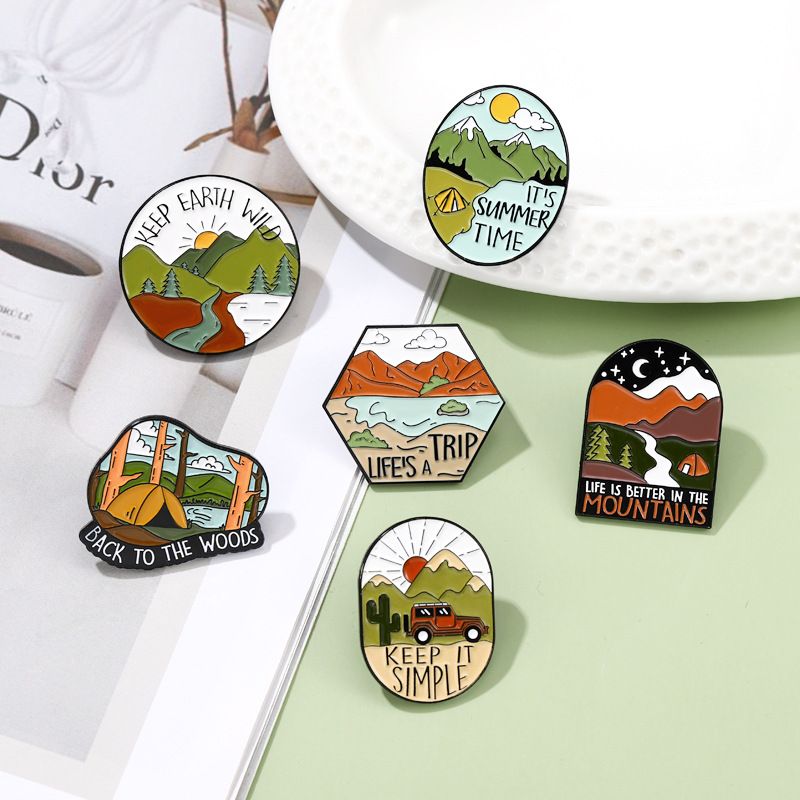 Fashion Letter Oval Scenery Alloy Plating Unisex Brooches