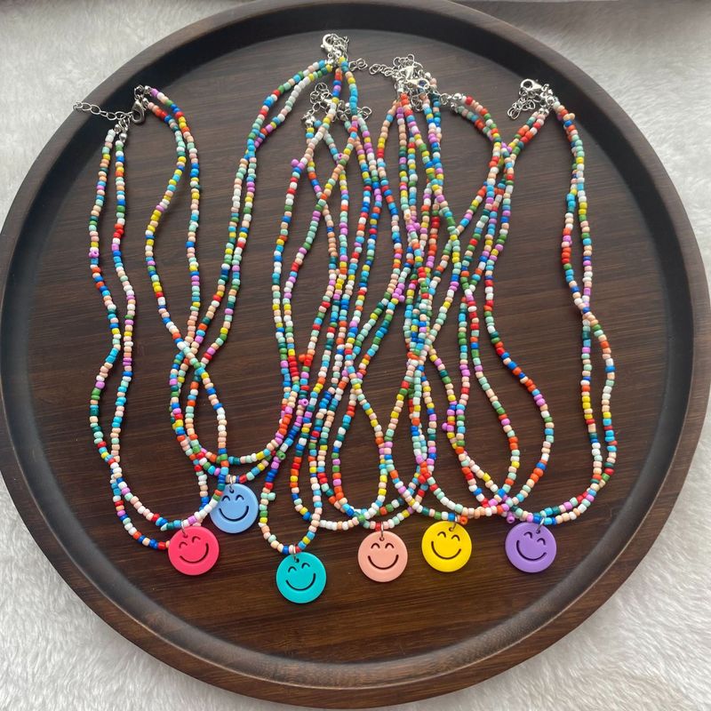 Mode Smiley Perle Fait Main Femmes Collier En Couches 1 Pièce