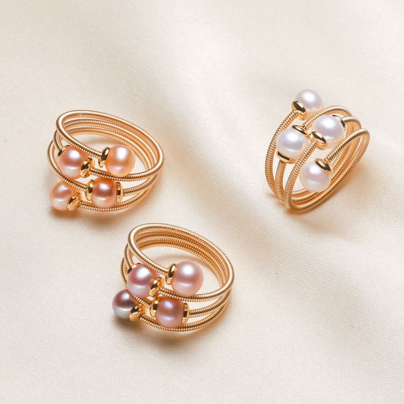 Simple Style Round Alloy Inlaid Pearls Women's Rings 1 Piece