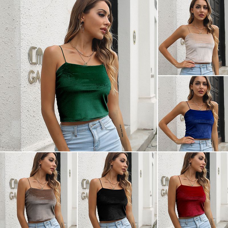 Elegant Fashion Solid Color Velvet Polyester V Neck Backless Camisole