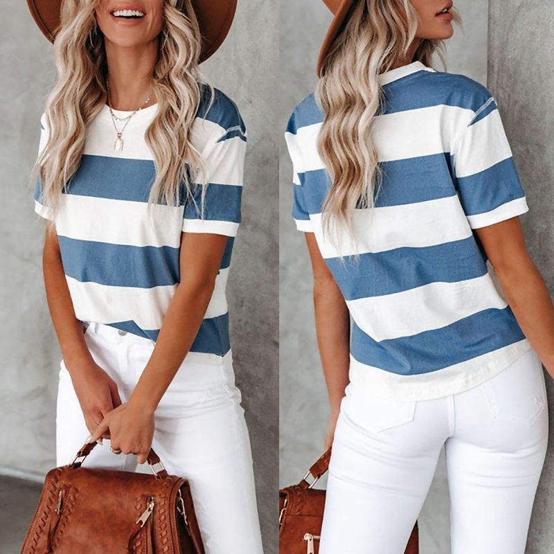 Women's T-shirt Short Sleeve T-shirts Stripe Casual Stripe