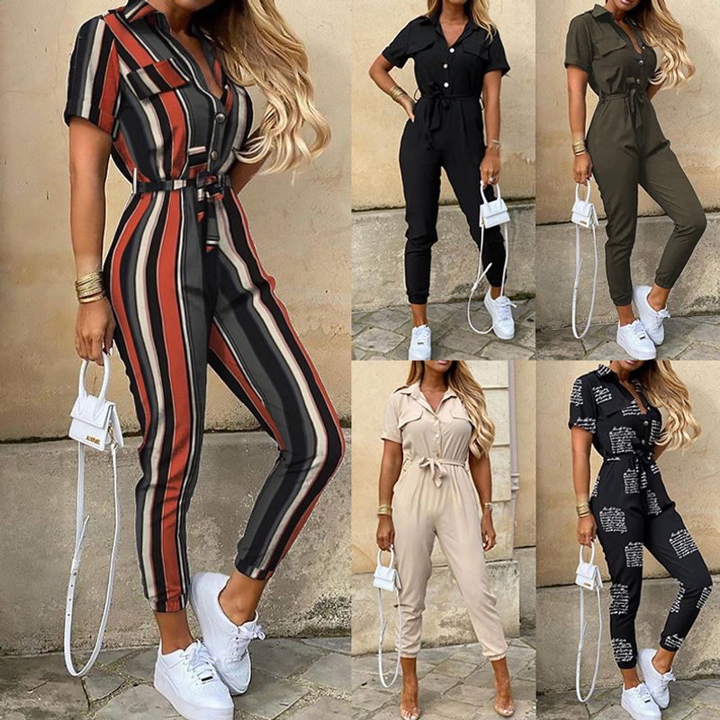 Women's Daily Fashion Stripe Full Length Printing Jumpsuits