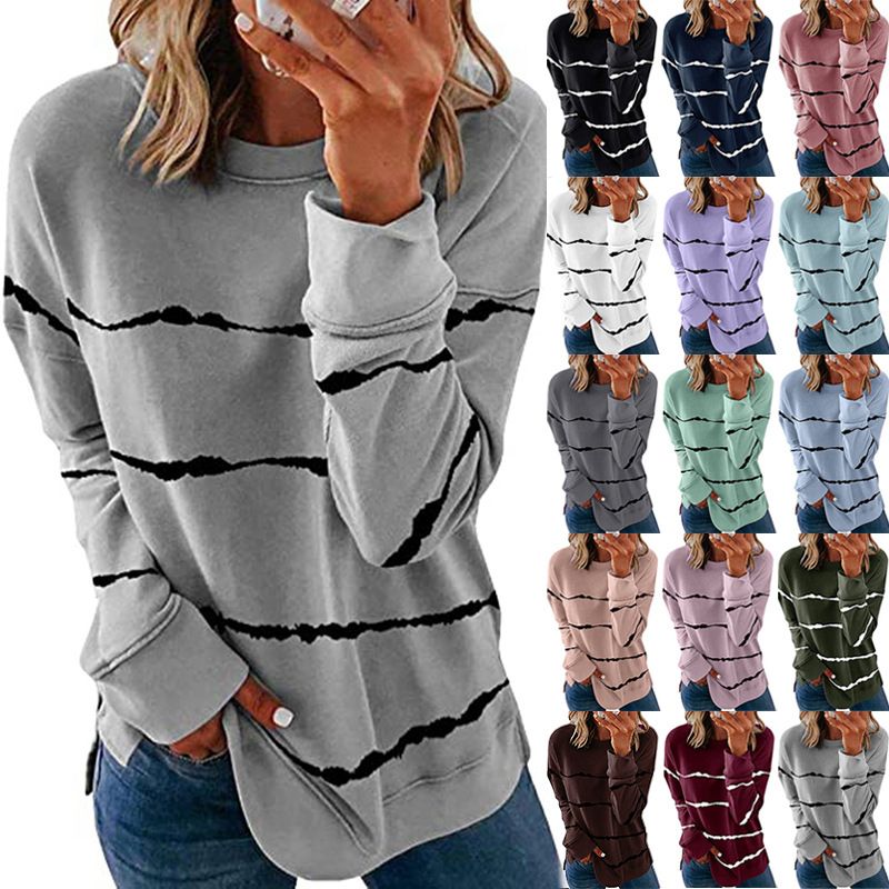 Women's Hoodie Long Sleeve Hoodies & Sweatshirts Printing Casual Stripe Solid Color