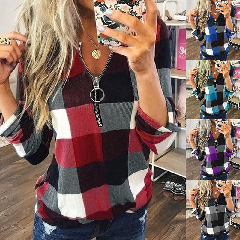 Women's Blouse Long Sleeve Blouses Printing Chain Casual Plaid