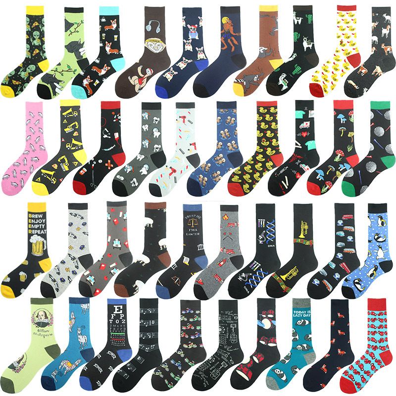 Men's Fashion Cartoon Nylon Cotton Printing Crew Socks A Pair