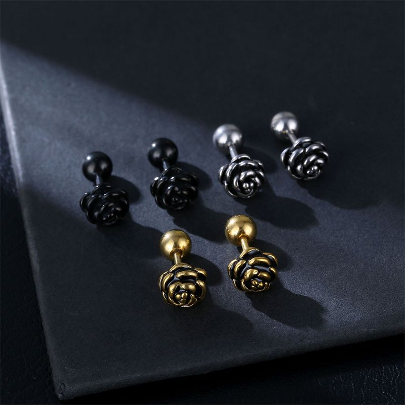 1 Piece Hip-Hop Rose Plating Stainless Steel Ear Studs