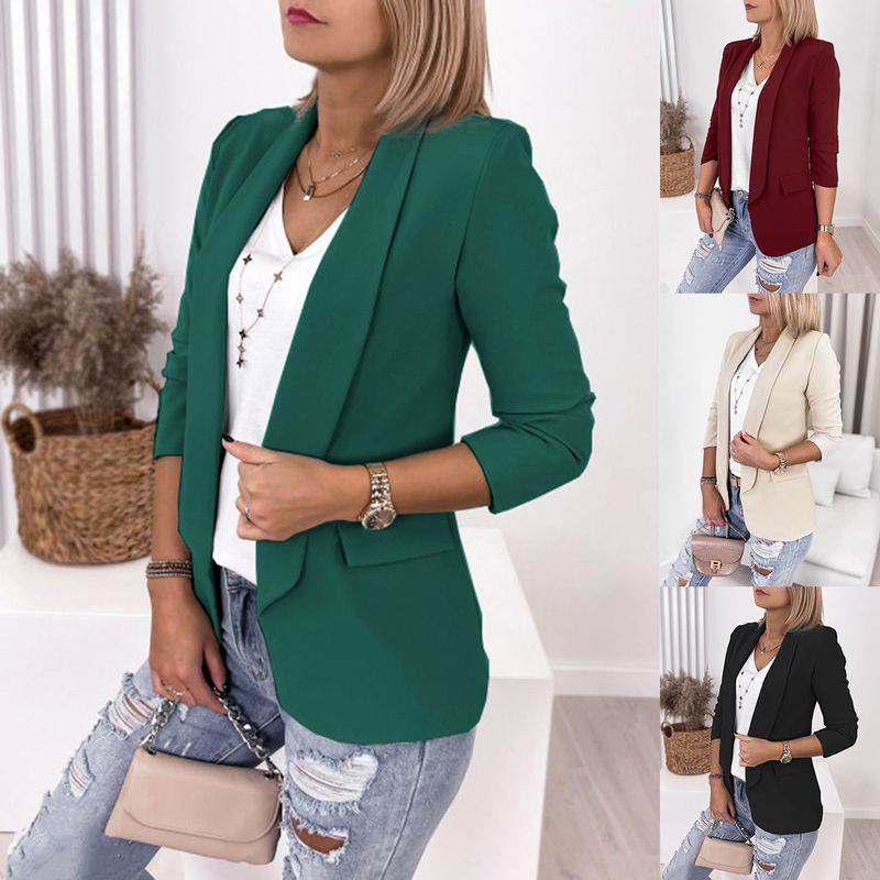 Women's Simple Style Solid Color Pocket Patchwork Placket Coat Blazer