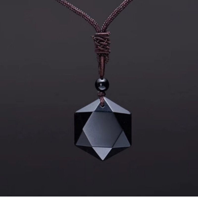 Moda Hexagrama Obsidiana Unisexo Collar Colgante 1 Pieza