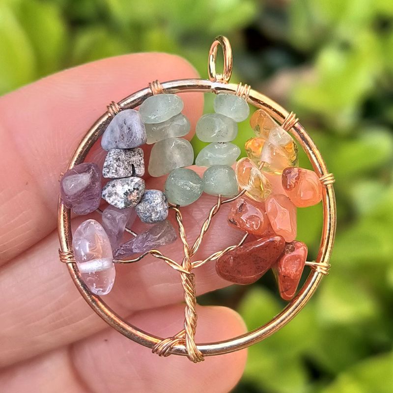 Retro Round Tree Natural Stone Crystal Jewelry Accessories 1 Piece