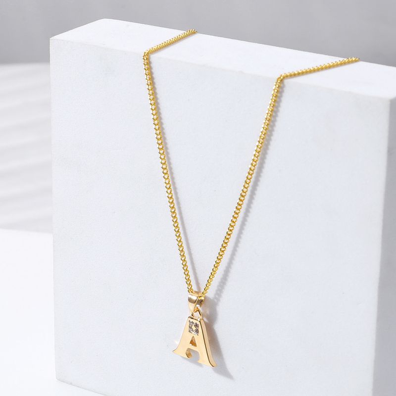 Fashion Inlaid Zircon Copper Gold Letter A Necklace Jewelry Wholesale