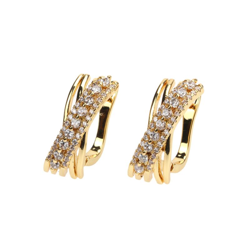 New Copper Inlaid Micro Zircon C-type Cross Gold-plated Earrings Wholesale