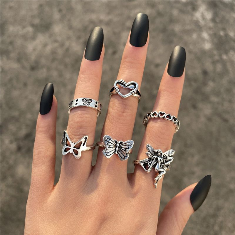 2022 New Creative Simple Women's Ring Retro Butterfly Love Ring 6-piece Set
