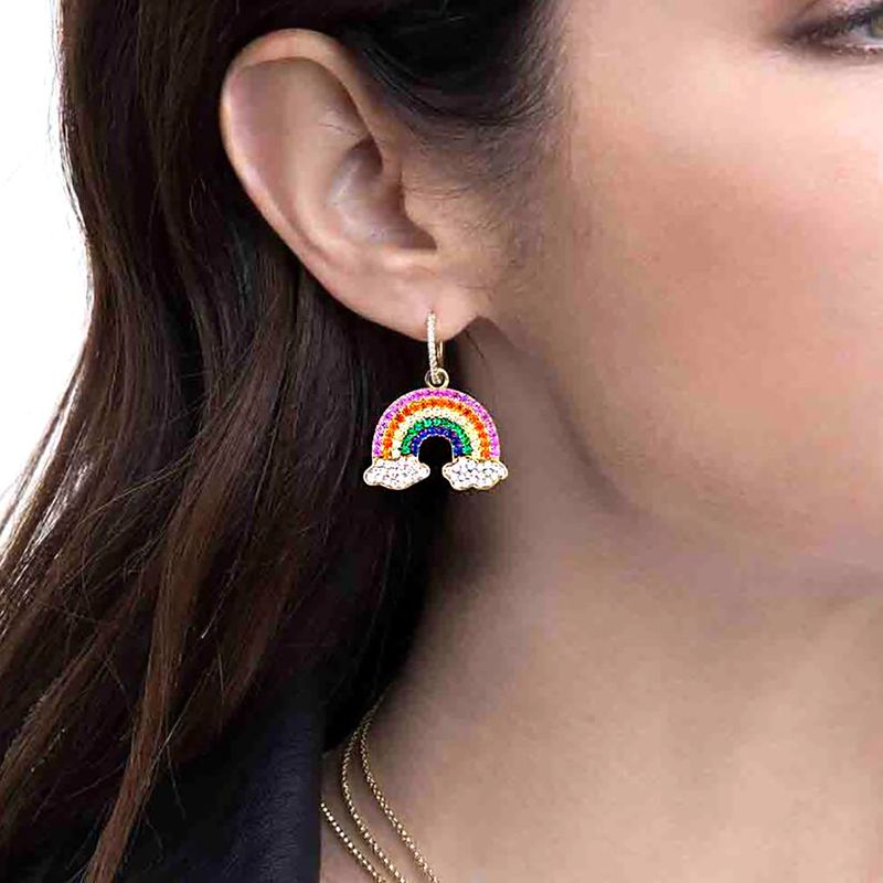 Boucles D&#39;oreilles En Alliage De Nuage À Strass Asymétriques Arc-en-ciel Créatives En Gros