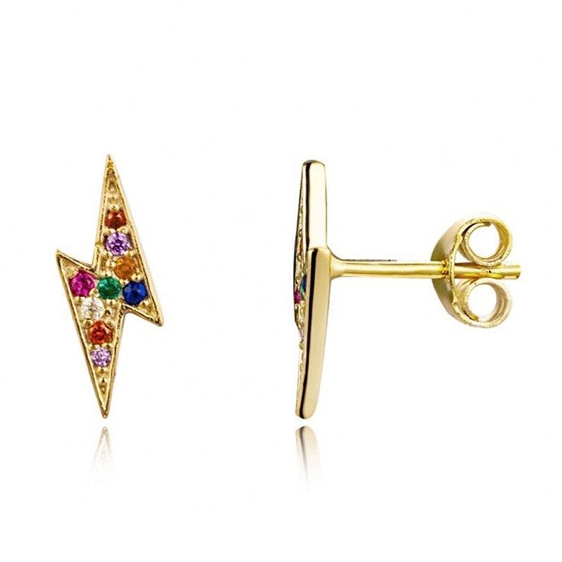 Fashion Micro-set Color Zircon Geometric Copper Lightning Earrings