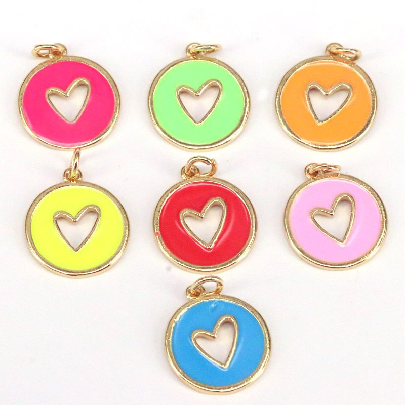 European And American New Diy Heart-shaped Jewelry Peach Heart Color Drop Oil Pendant