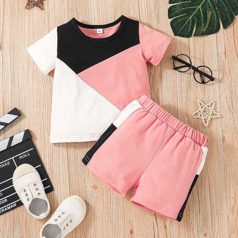 Babykleidung Großhandel Sommer Kleines Mädchen Kurzarm T-shirt Hosen Set Lässige Mädchen Shorts Set
