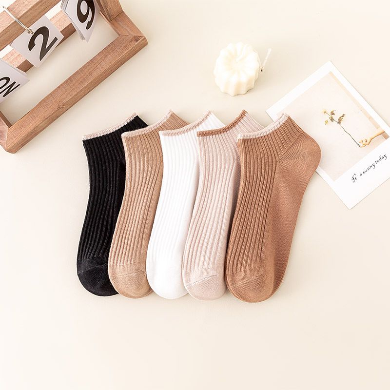 Fashion Stripe Solid Color Short-tube Combed Cotton Low-top Sweat-absorbing Socks