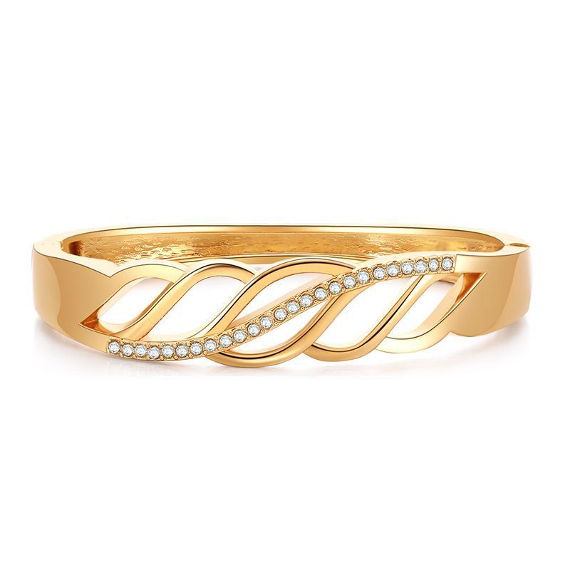 Mode Nouveau Bracelet Ouvert Ligne Géométrique Feuille Alliage Bracelet Courbe Conception Diamant Bijoux