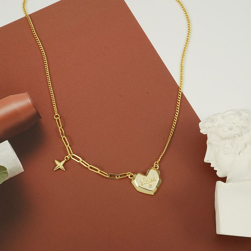 Neue Herzförmige Kupferpulloverkette Im Koreanischen Stil Mit Persönlichkeitsnischendesign-schlüsselbeinkette