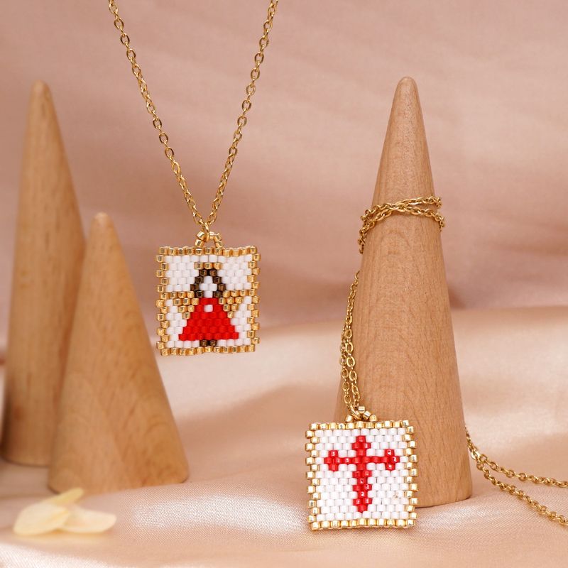 New Fashion Cross Stainless Steel Collarbone Chain Miyuki Beads Handmade Beaded Angel Necklace