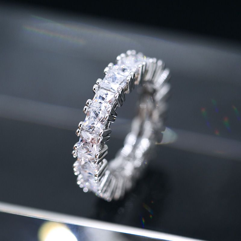 European And American Ladies Luxury Zircon Ring Full Diamond Copper Ring