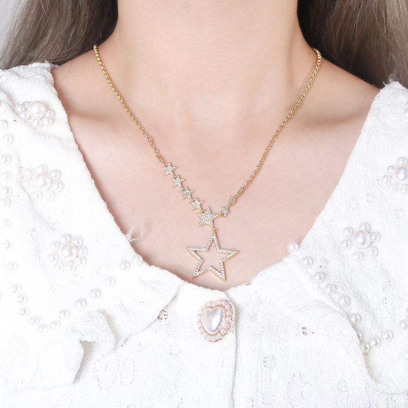Fashion Gold Plated Zircon Clavicle Star Copper Necklace