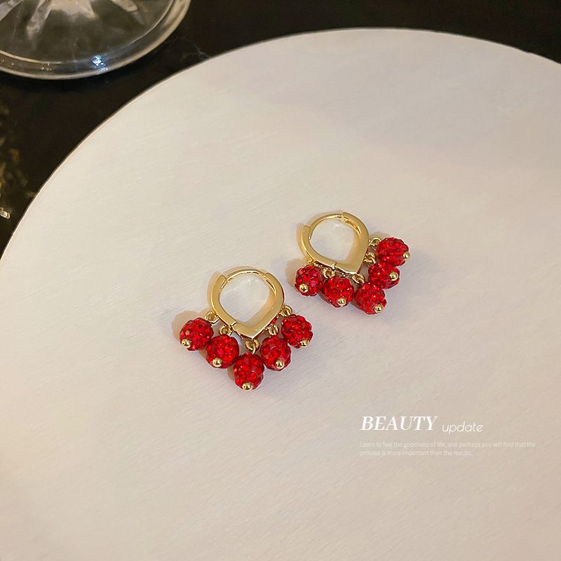 Boucles D&#39;oreilles En Alliage Géométrique Rouge Incrusté De Strass De Mode En Gros