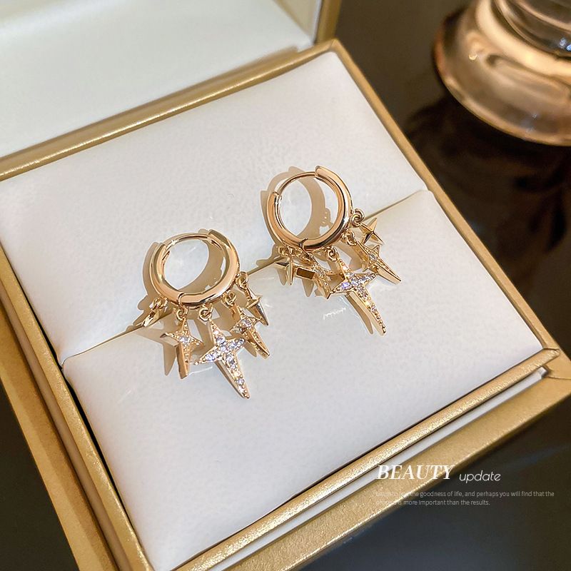 Zircon Four-pointed Star Fashion Ear Buckle Alloy Earrings