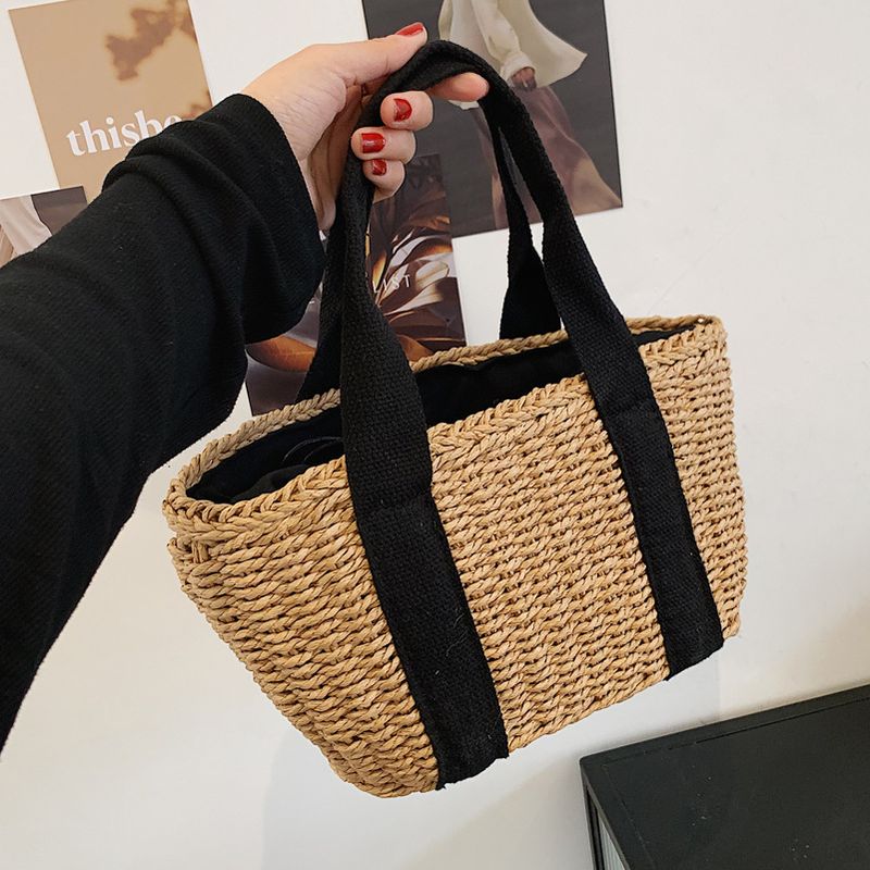 Retro Woven Straw Bag Large-capacity Bucket Cabbage Basket Bag 32*16*12cm