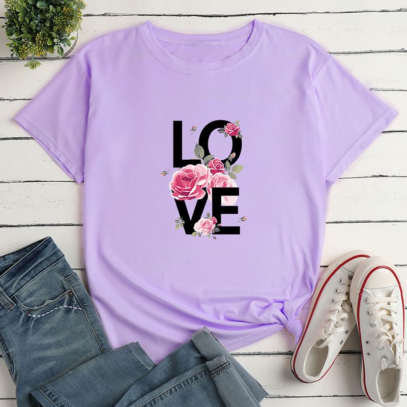 Love Letter Fashion Print Ladies Loose Casual T-shirt