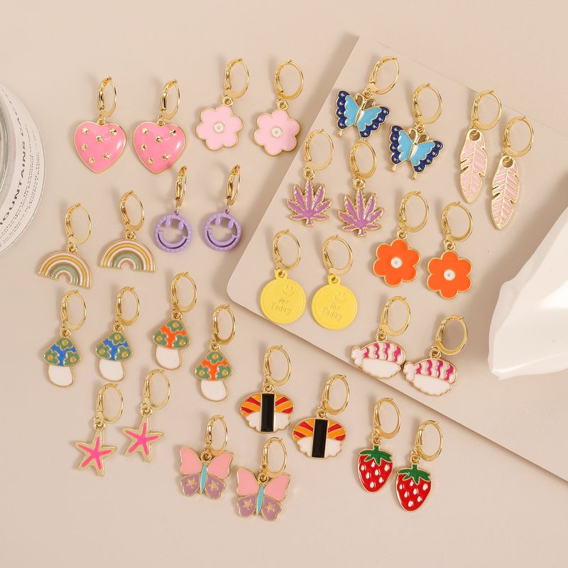 European And American New Butterfly Flower Earrings Cartoon Smiley Alloy Ear Jewelry