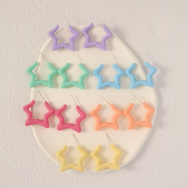 New Candy Color Geometric Pentagram Open Color Stud Earrings