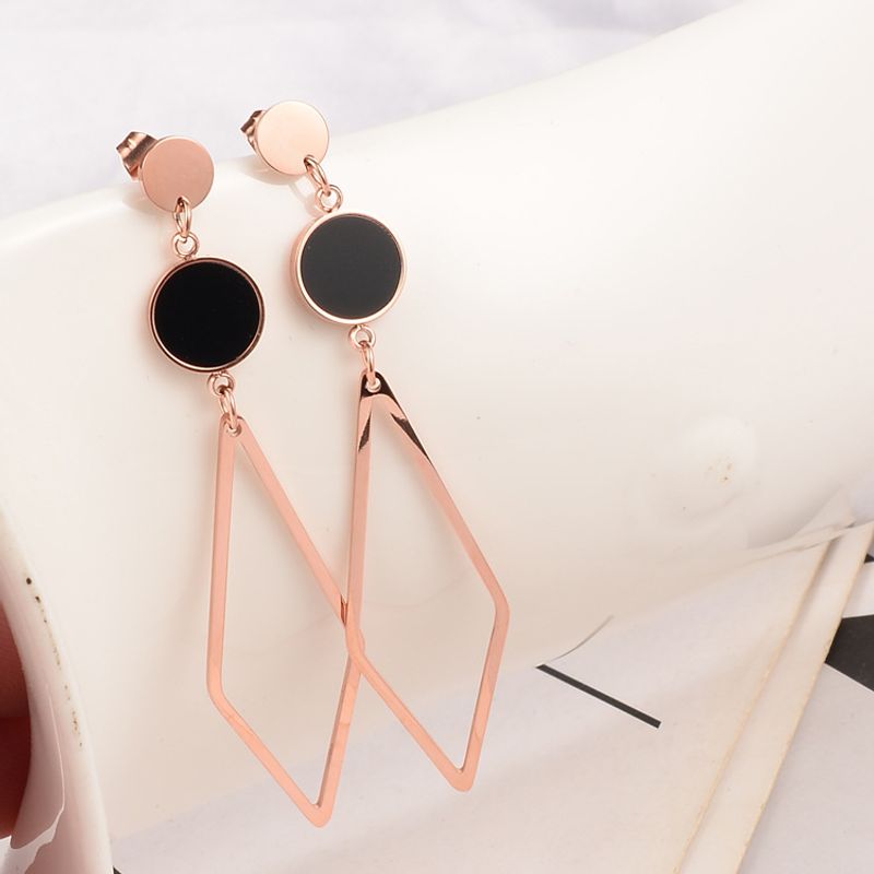 Fashion Geometric Triangle Round Card Pendant Titanium Steel Earrings Wholesale