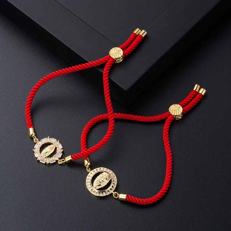 European And American Pull-out Adjustable Inlaid Color Zircon Red Copper Bracelet