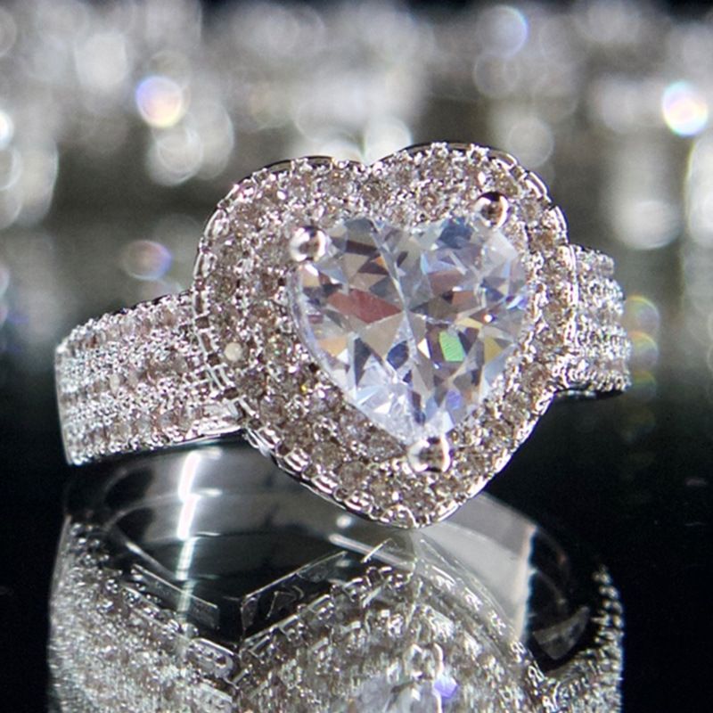 European And American Fashion Diamond Ring Trend Heart-shaped Copper Ring Female