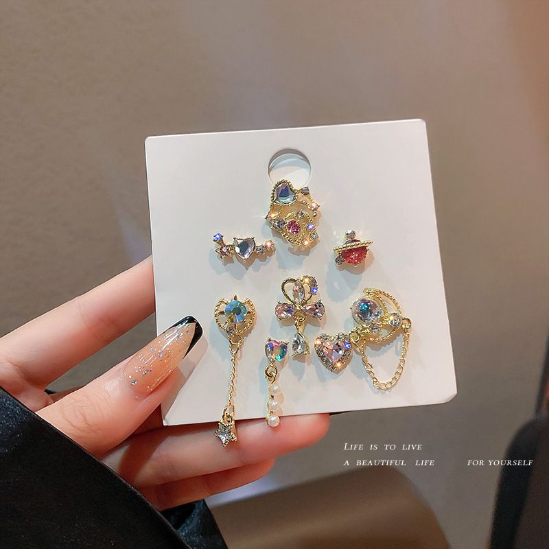 Star Diamond Alloy Artificial Gemstones Earrings
