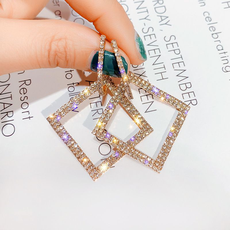 Simple Style Shiny Rhombus Alloy Inlay Rhinestones Women's Drop Earrings